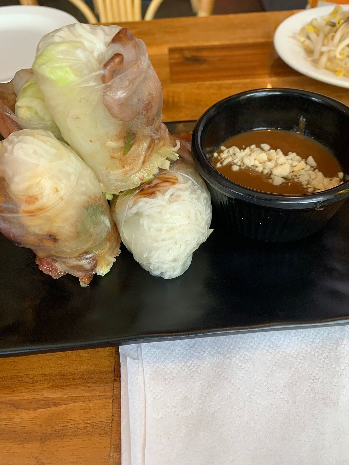 Fresh rice paper wraps with peanut dipping sauce